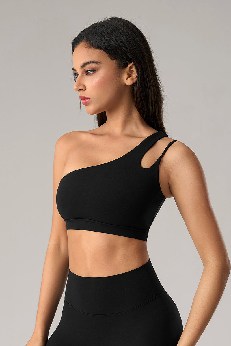Women Asymmetrical Single Strap Crisscross Back Yoga Sports Bra