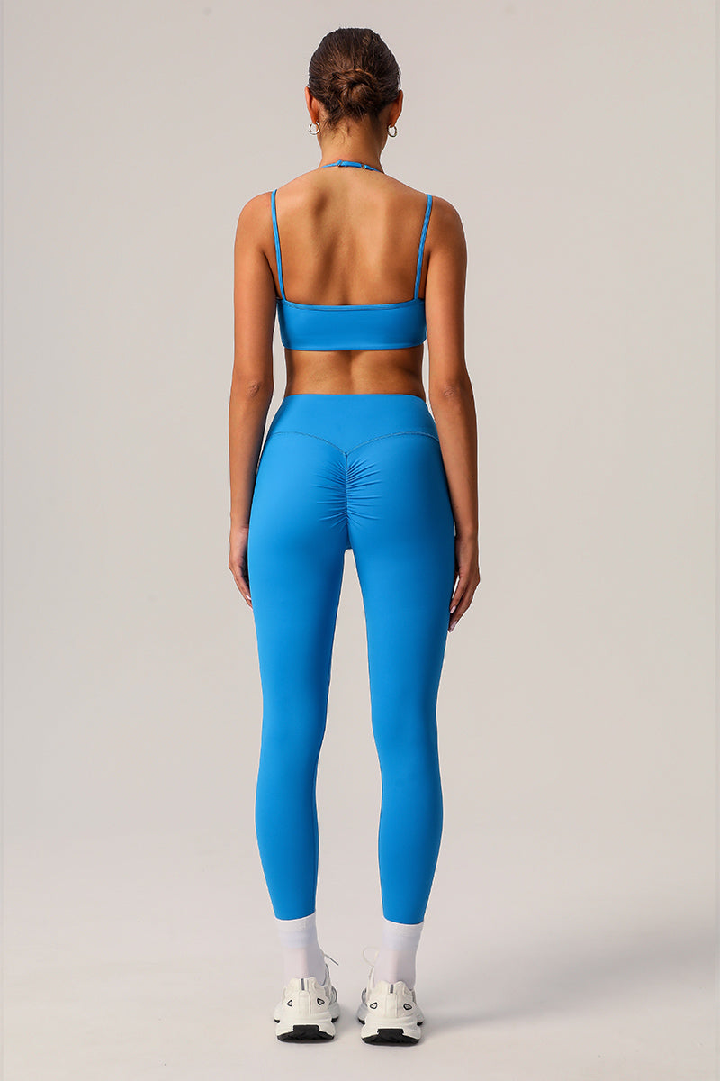 2 Pcs Set Thin Strap Halter Neck Fitness Running Sports Bra + Quick-Dry Tight Yoga Leggings