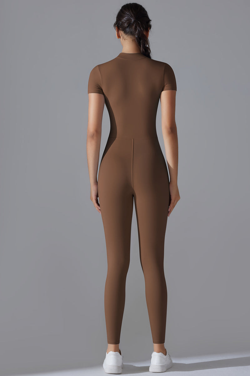 Seamless Women'S Half Zip Short Sleeve Jumpsuit