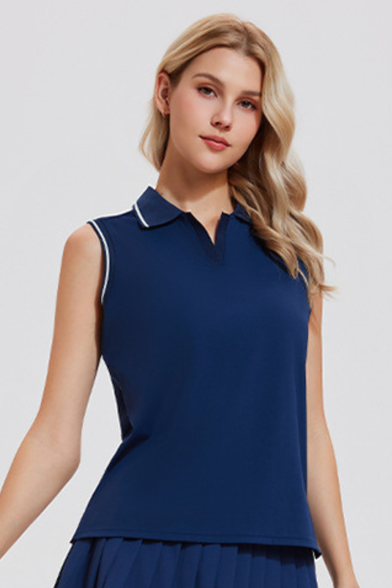 Women's Color Block Sleeveless Polo Athletic Tennis Tank Top