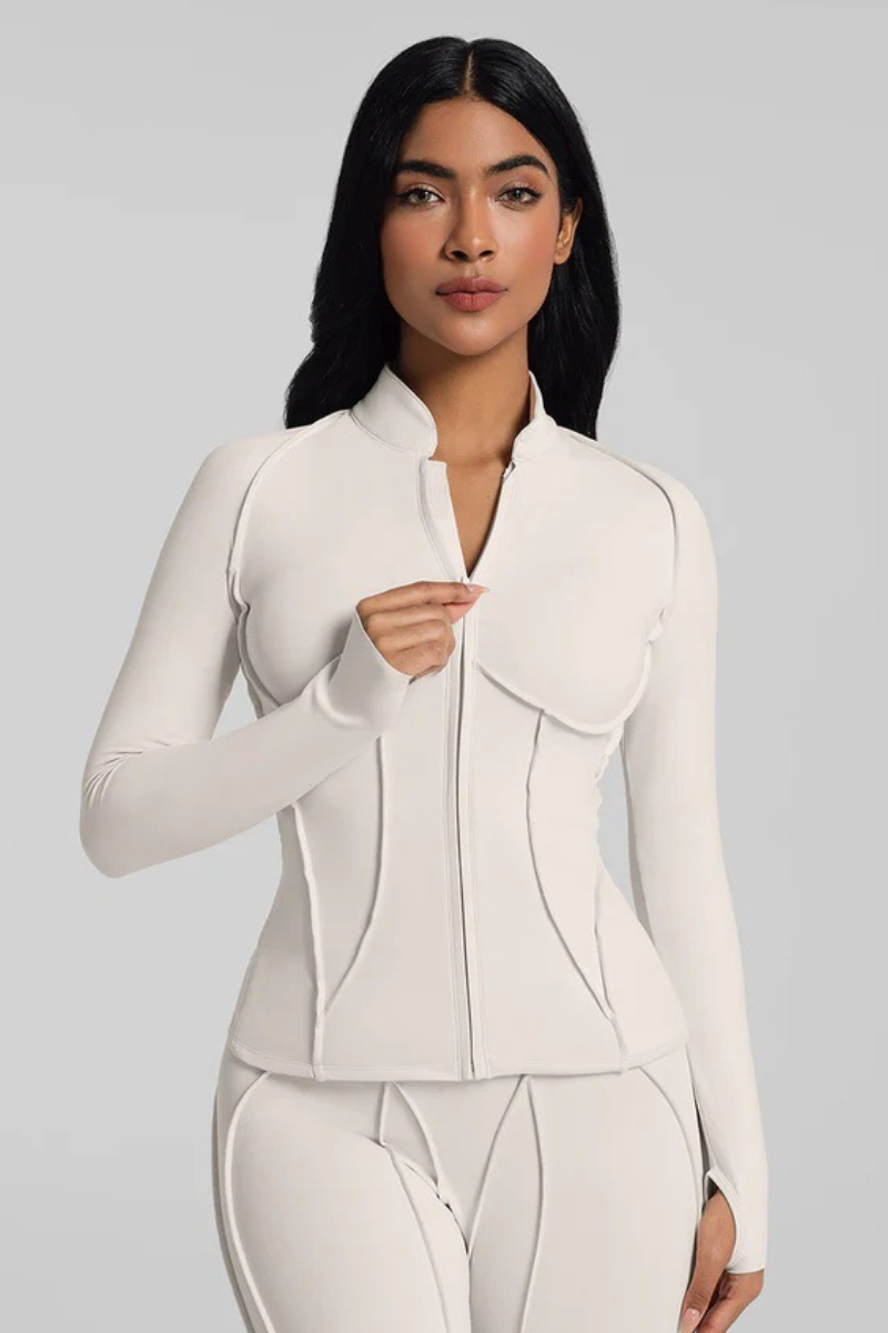 Women's Athletic Seam Detail Finger Cuffs Yoga Jacket