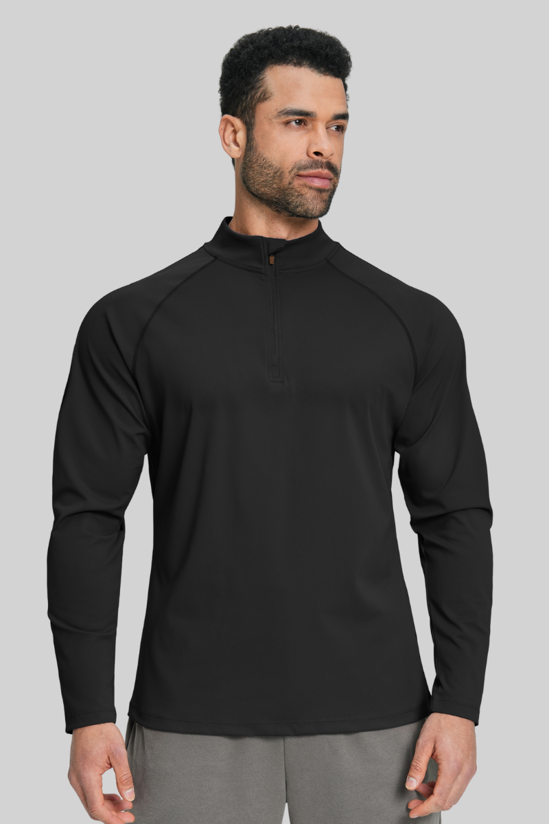 Men's Brushed Collar Semi-Zip Casual Sports Long Sleeve T-shirt