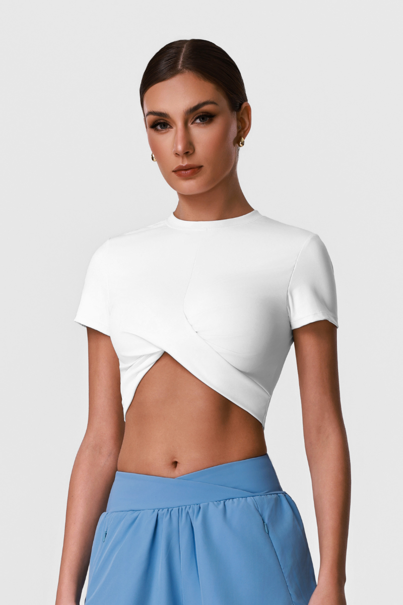 Women's Athletic Cross-Twist Cropped Solid T-Shirt