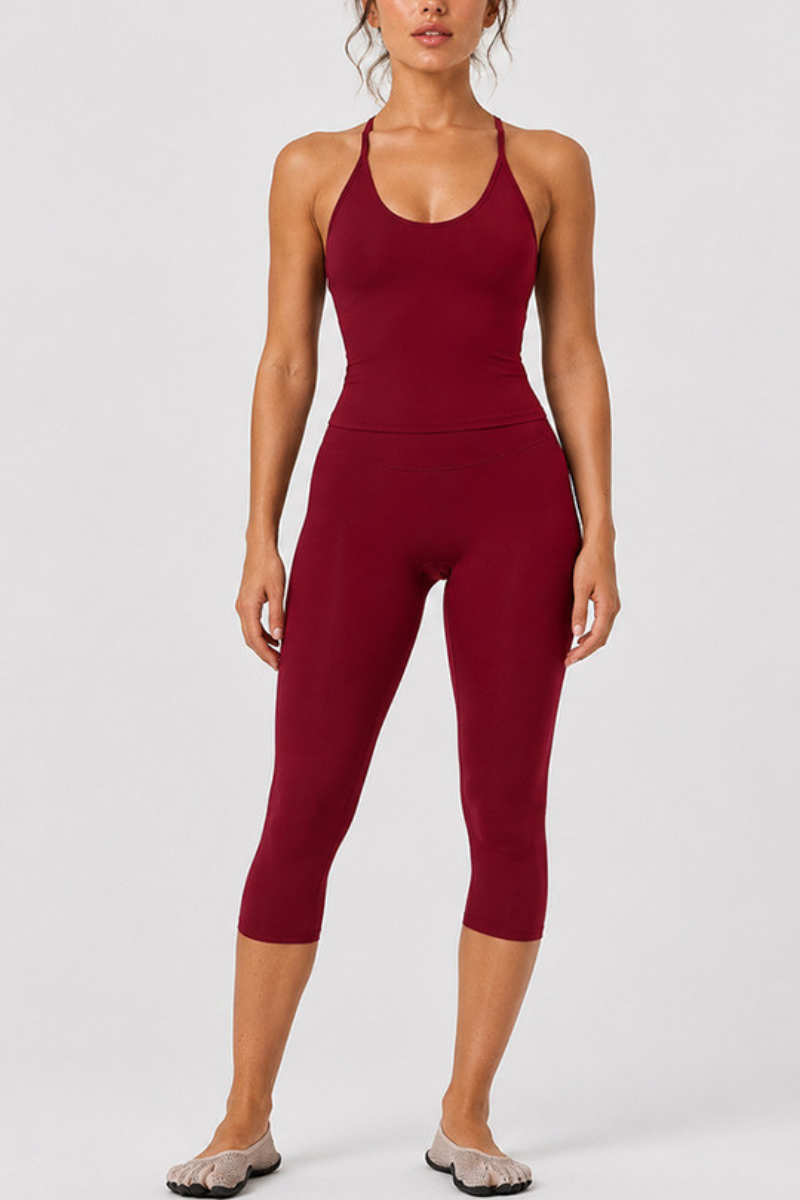 Women's Adjustable Halter Tank Top And Capri Yoga Set