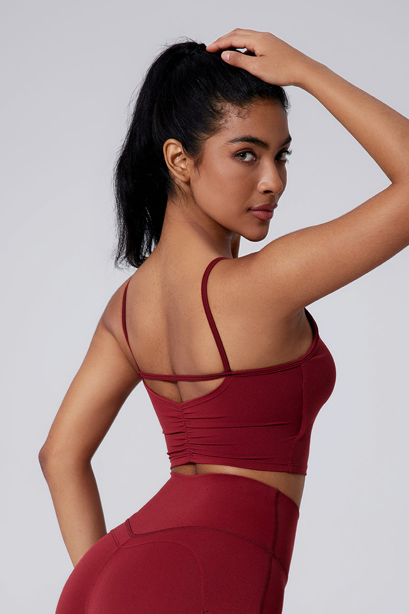 Women Cutout Ruching Back Naked-Feel Yoga Running Outdoor Sports Bra