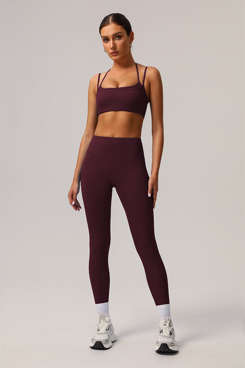 2 Pcs Set Thin Strap Halter Neck Fitness Running Sports Bra + Quick-Dry Tight Yoga Leggings
