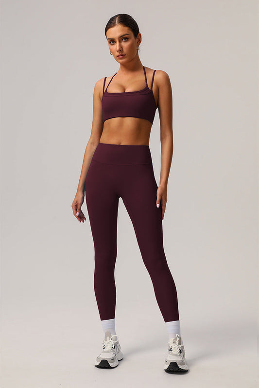 2 Pcs Set Thin Strap Halter Neck Fitness Running Sports Bra + Quick-Dry Tight Yoga Leggings