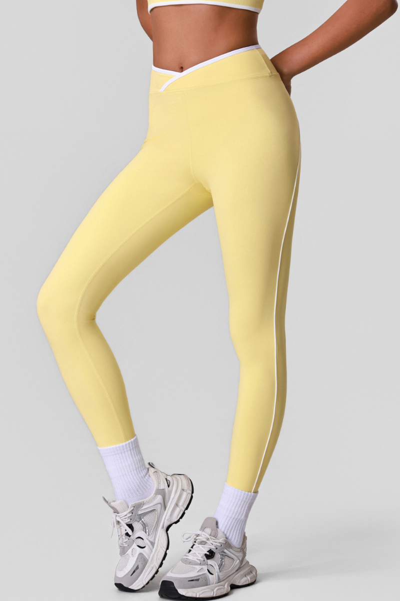 Women's Athletic Colorblock Crossover Waist Yoga Leggings