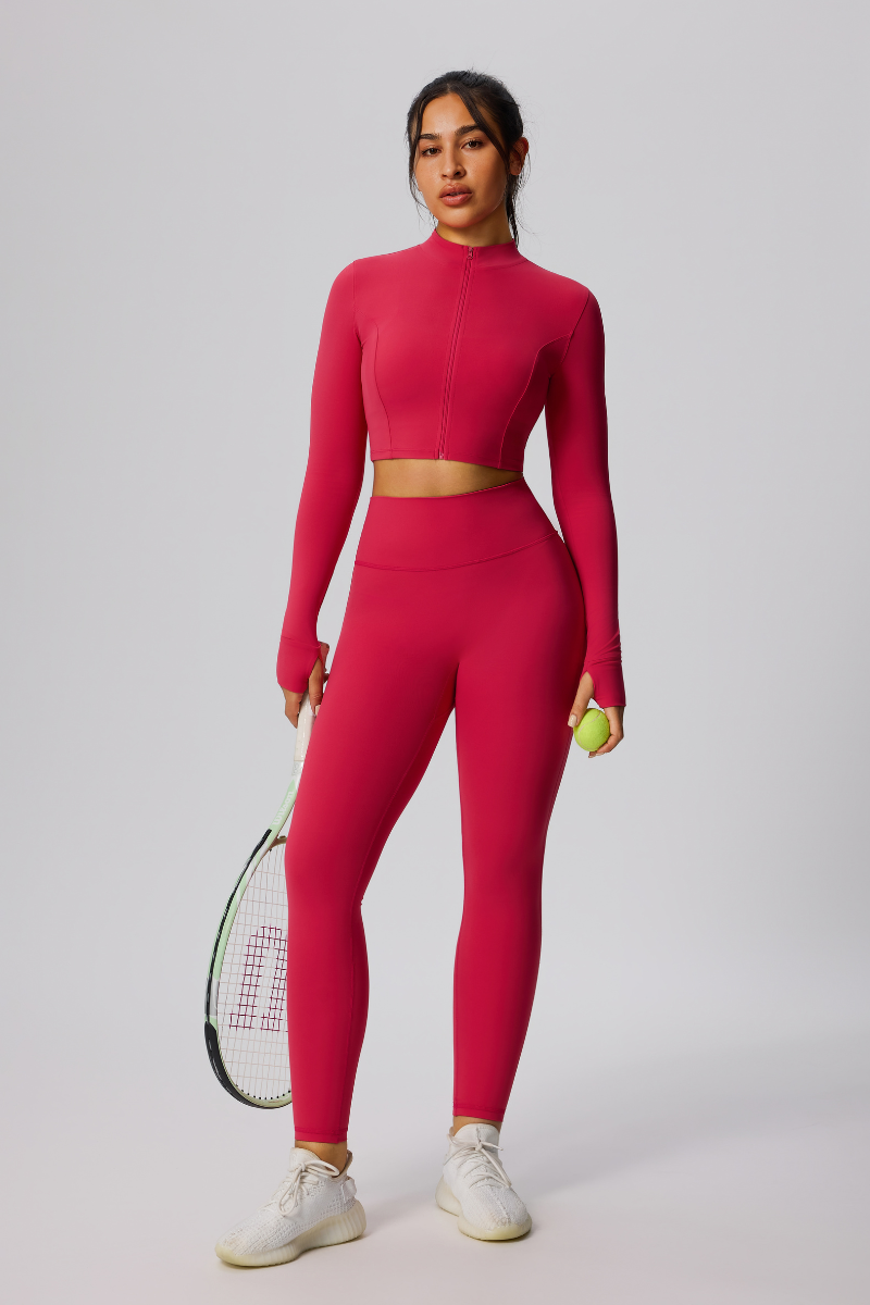 Women's Cropped Jacket & Butt-Lifting Leggings Two-Piece Set