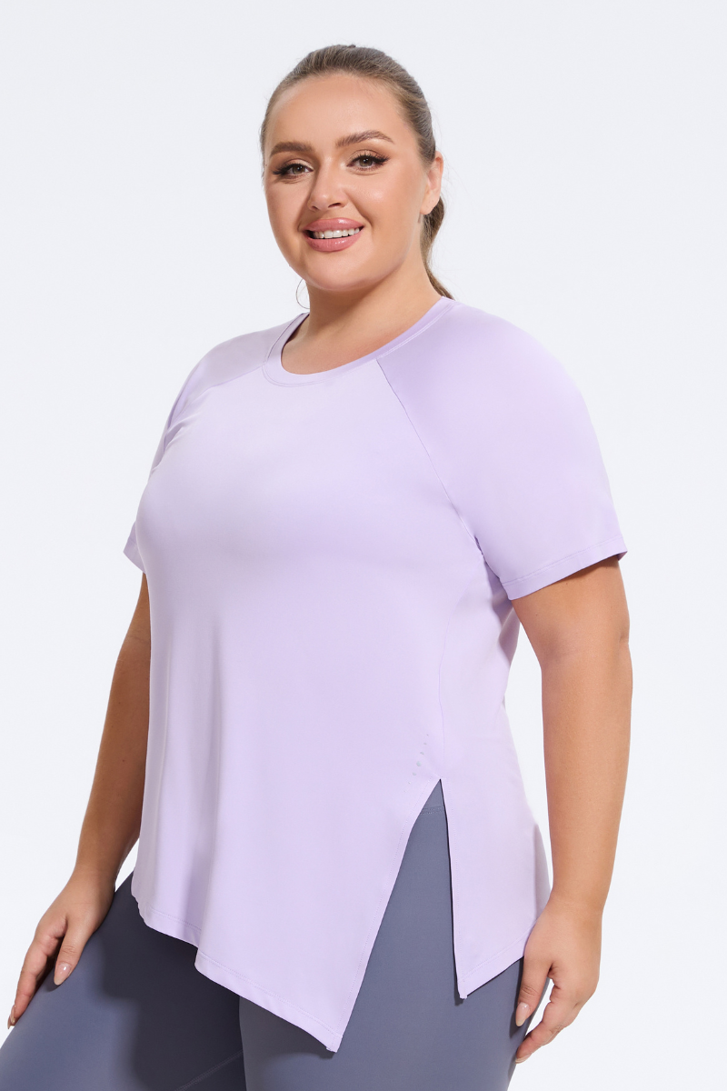 Plus Size Athletic Women's Asymmetric Slit Yoga T-Shirt