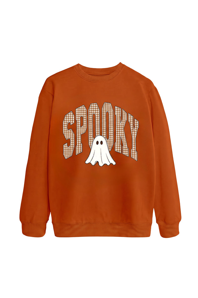 Women's Fall Halloween Plaid Ghost Print Oversize Pullover