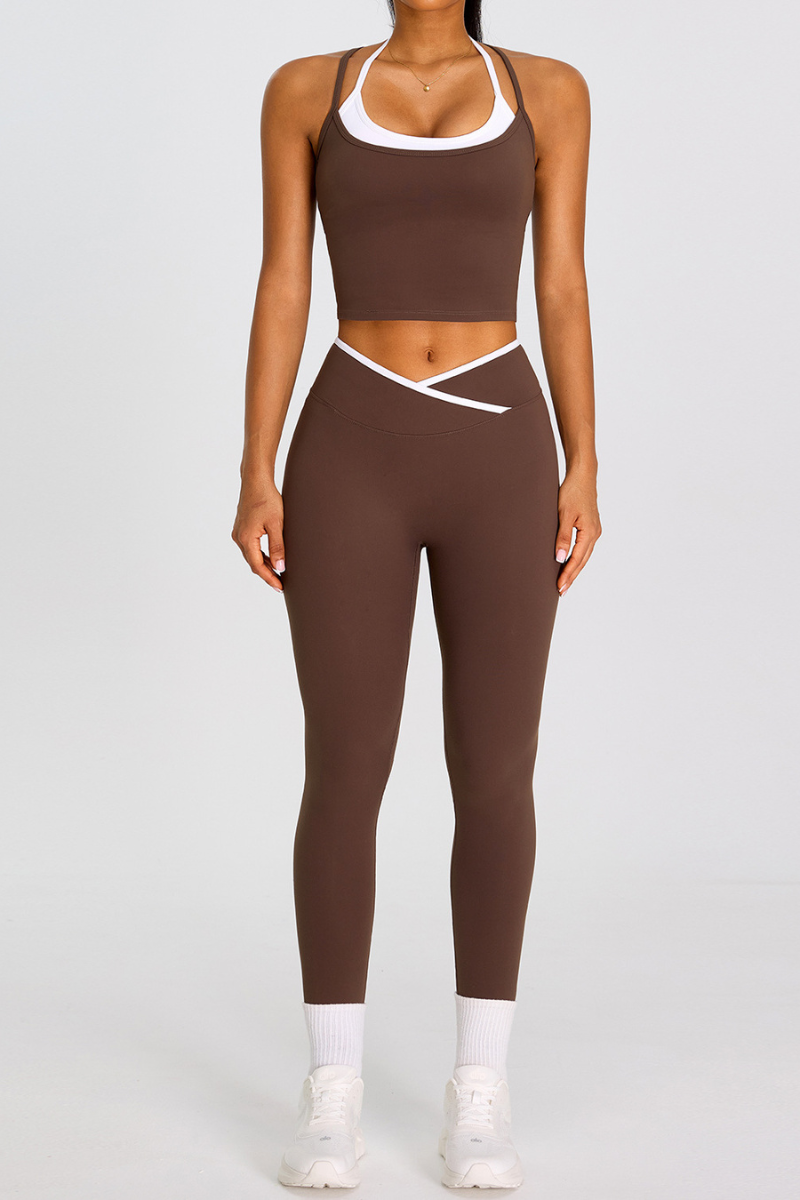 Women's Color-Block Cross-Back Tank Top And Leggingd Set