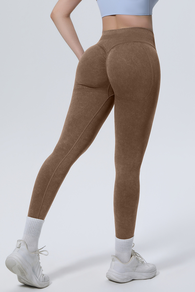 Women's Athletic Seamless Washed Pleated Yoga Leggings