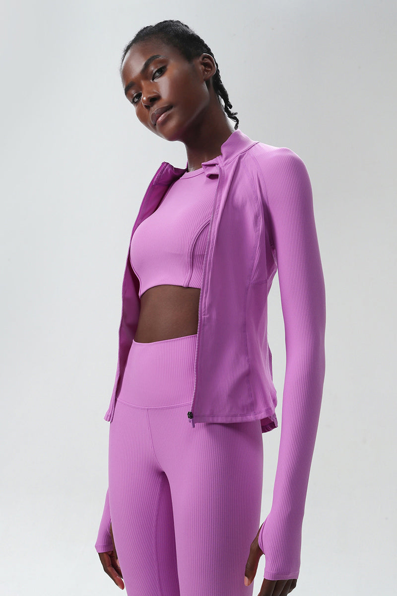 Women High-Neck Waist-Shaping Slim-Fit Yoga Built-In Pocket Running Workout Jacket