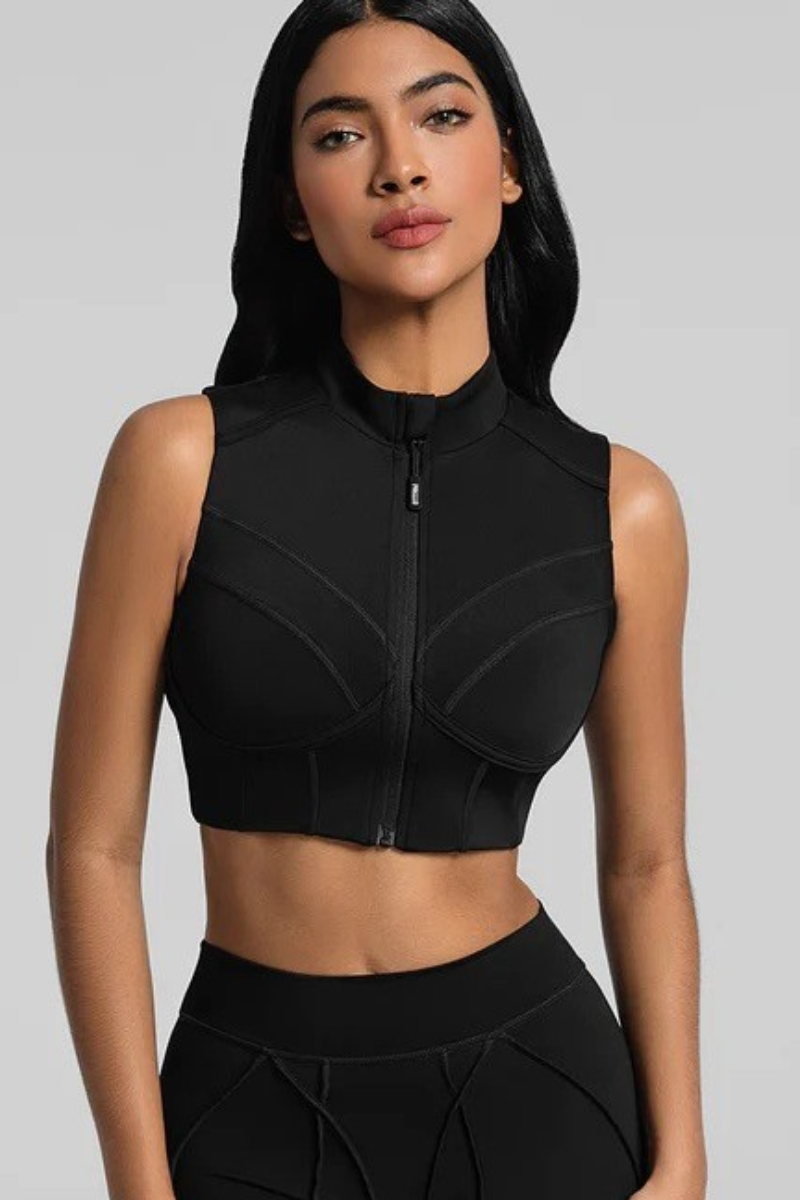 Women's Athletic Zipper Cropped Mock Neck Yoga Bra