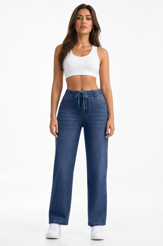 Women's High Waist Drawstring Wide Leg Jeans