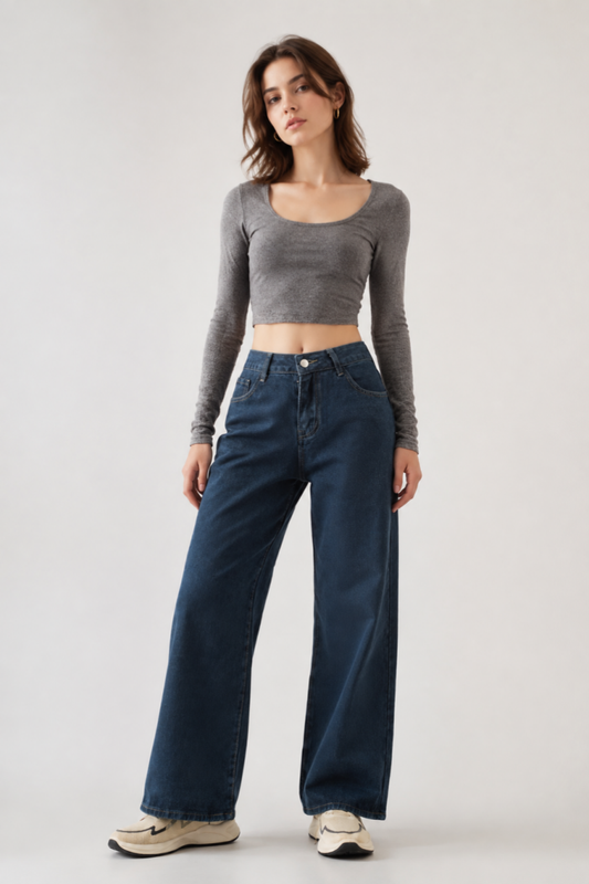 Women's High Waist Relaxed Straight Wide Leg Jeans