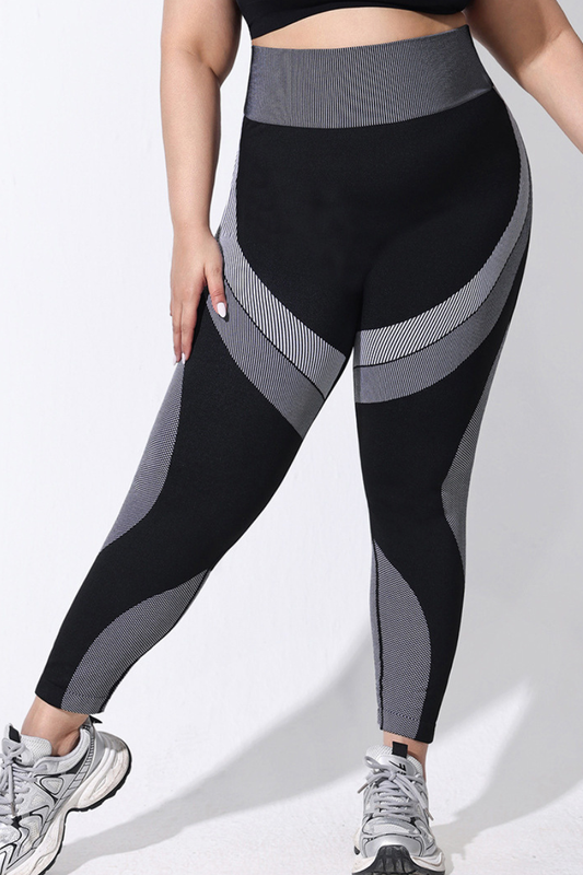 Plus Size Women's High-Rise Seamless Color Block Leggings