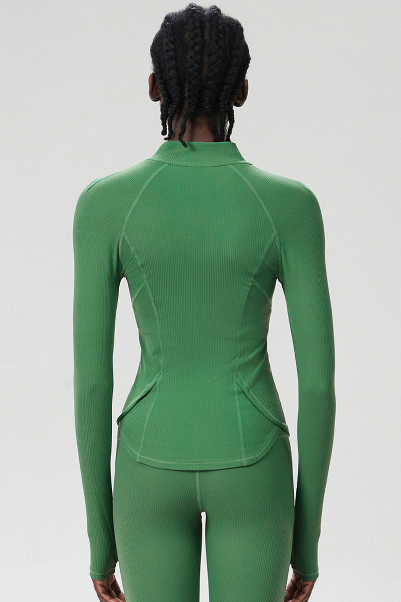 Women High-Neck Waist-Shaping Slim-Fit Yoga Built-In Pocket Running Workout Jacket