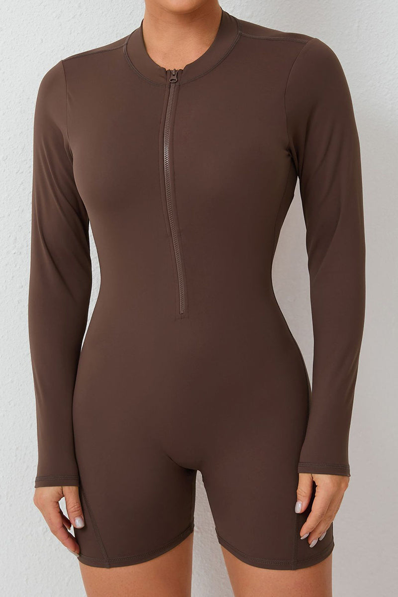 Women Hollow Out Backless Half Zip Peach Hip Sports Fitness Quick Dry Yoga