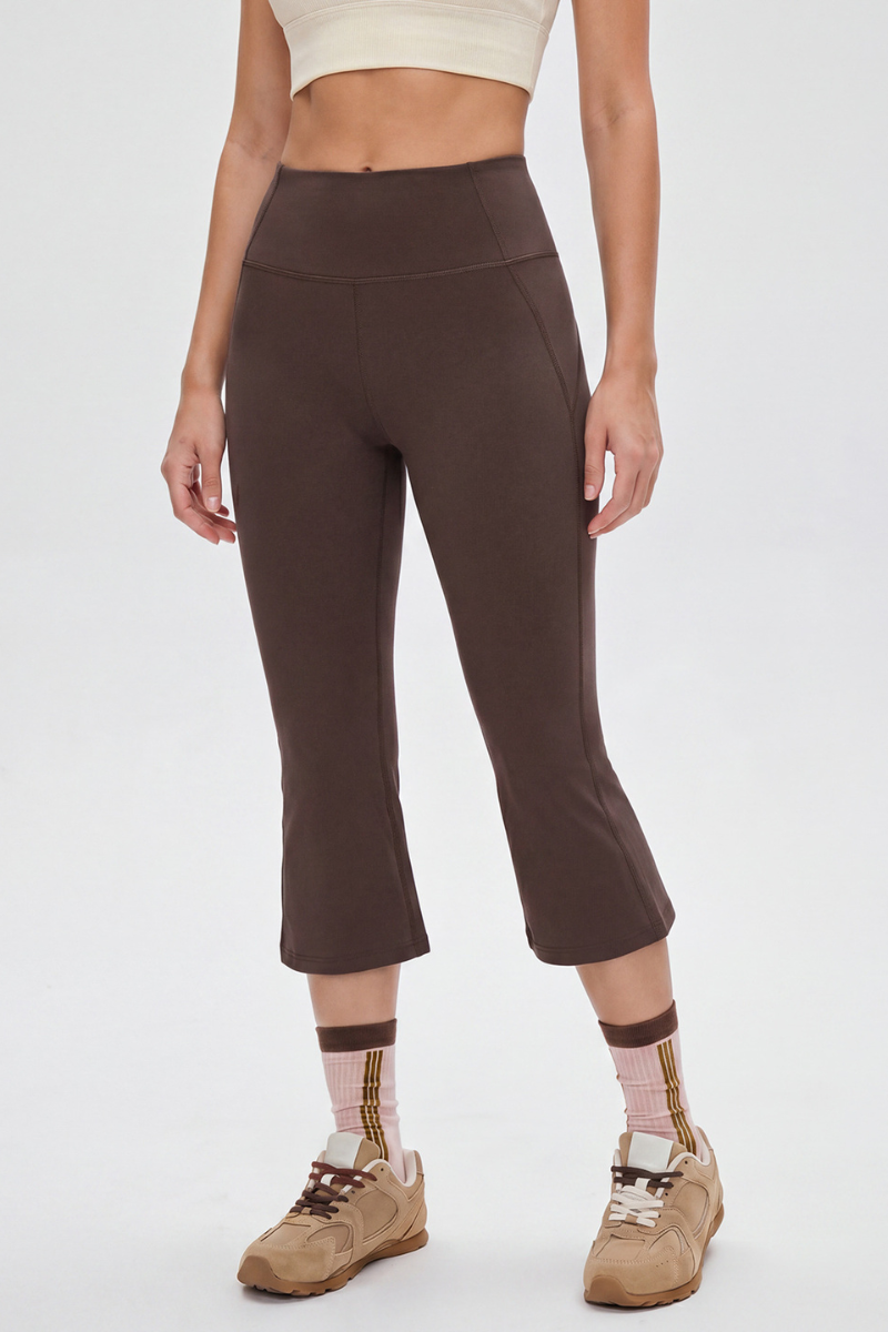 Women's Athletic High Waist Solid Flared Capri Pants