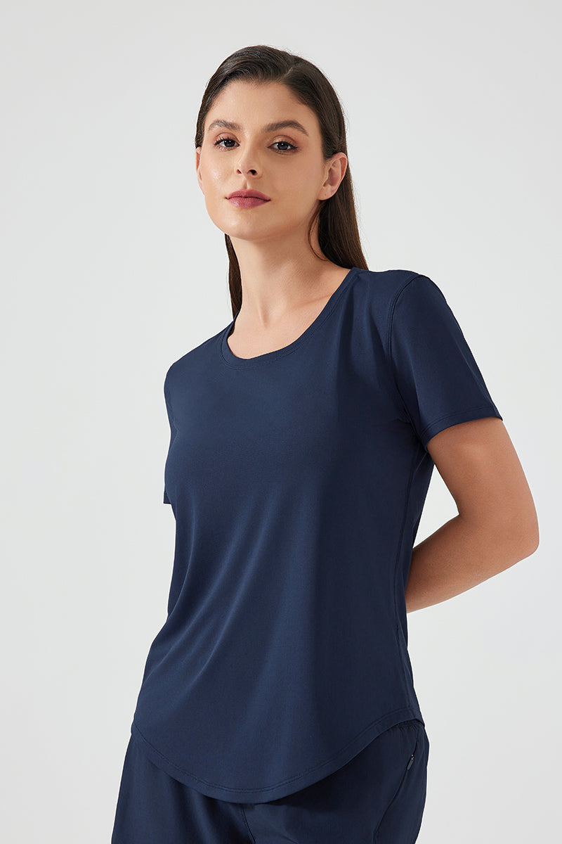 Women Lightweight Breathable Slim-Fit Quick-Dry Yoga Fitness Short-Sleeve Top