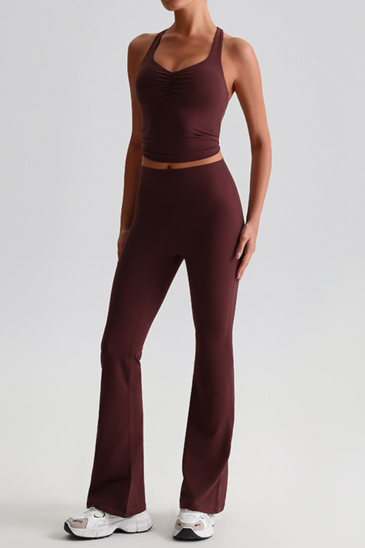 Women's Bare Feel Cropped Tank Top & Flared Yoga Pants Set