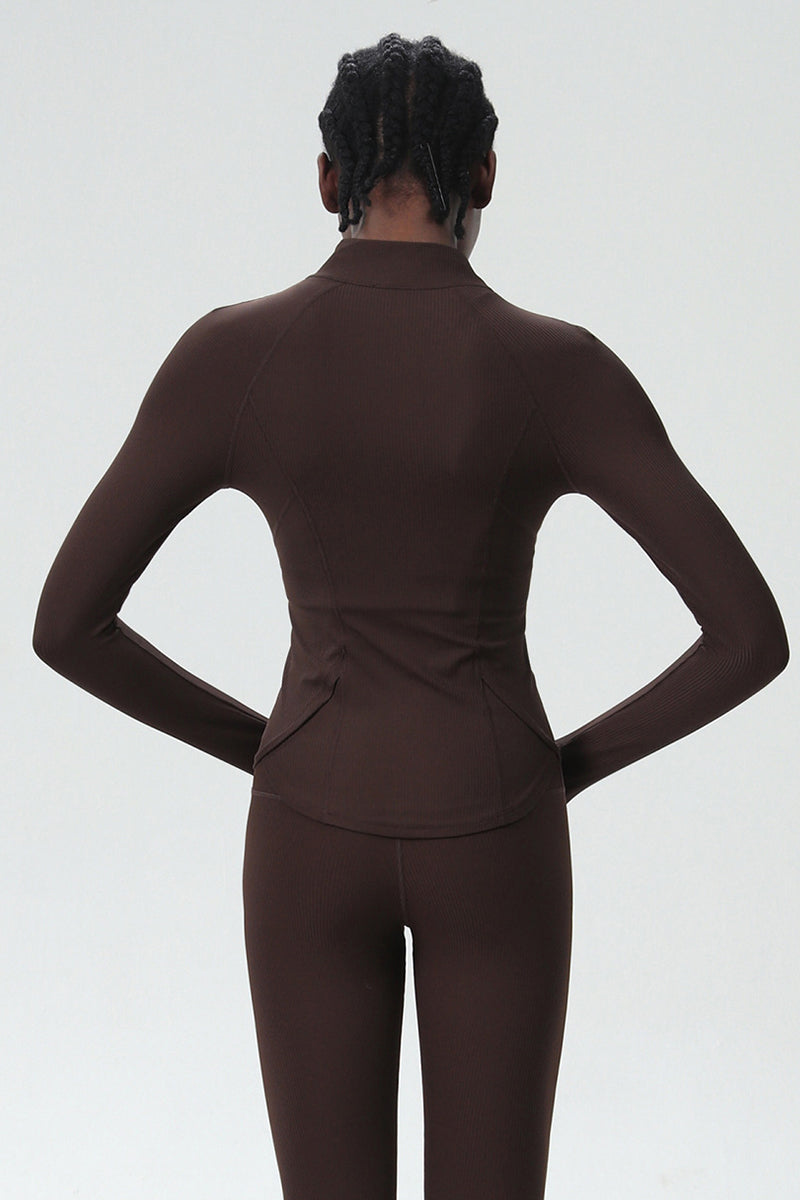 Women High-Neck Waist-Shaping Slim-Fit Yoga Built-In Pocket Running Workout Jacket