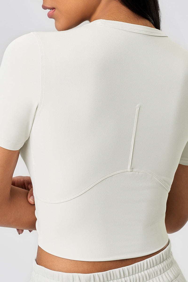 Women Summer Cropped Front-Twist Naked-Feel Yoga Sports T-Shirt