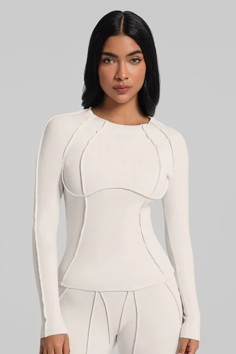 Women's Athletic Seam Detail Cropped Yoga Long Sleeve Top