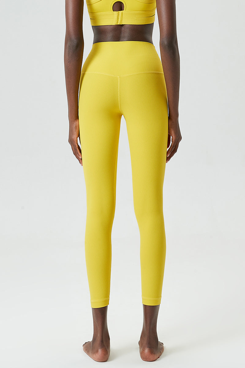 Solid high-rise threaded athletic leggings