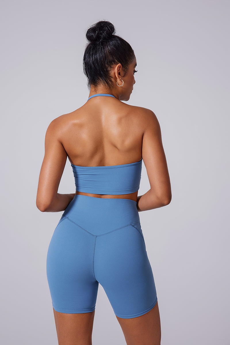 Women'S Brushed Tight Yoga Suit Set With Bra + Shorts