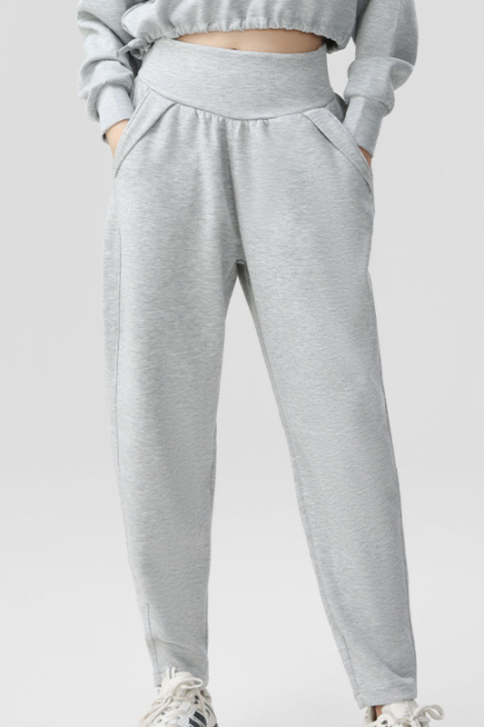 Women's High Rise Joggers with Pleated Waist and Side Pocket