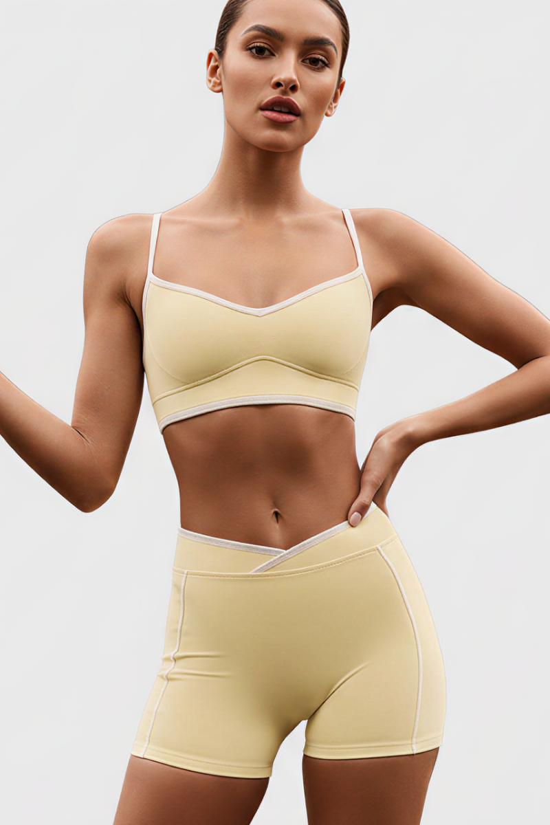 Women's Nude Color Sports Bra And Shorts Two Piece Set