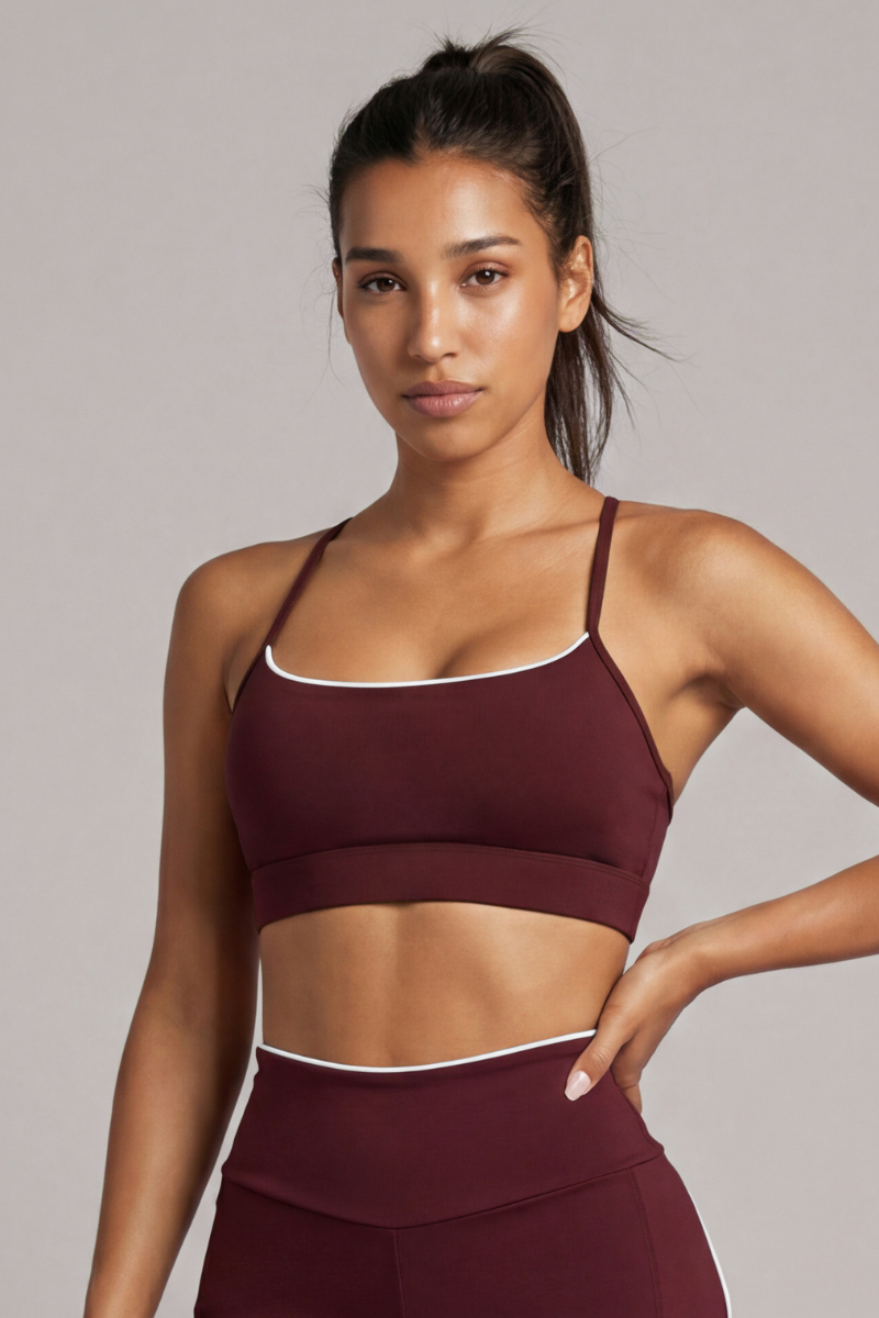Women's Contrast Trim Y-Back Thin Strap Sports Bra