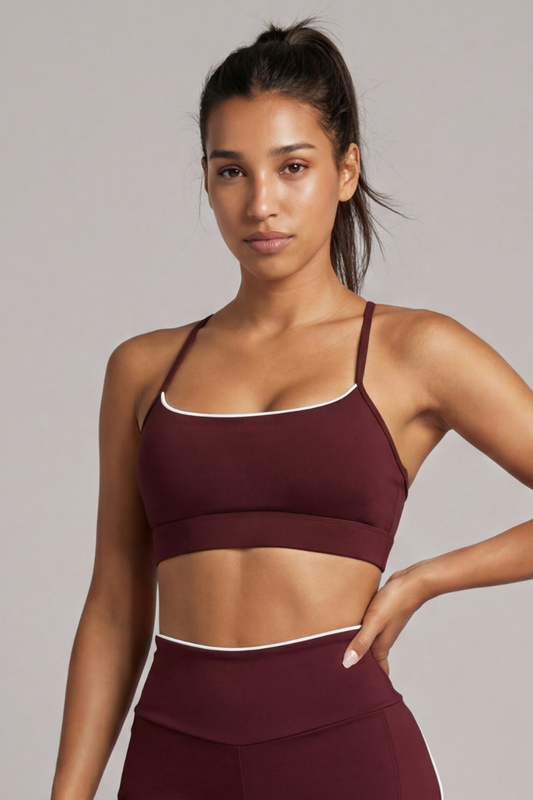 Women's Contrast Trim Y-Back Thin Strap Sports Bra