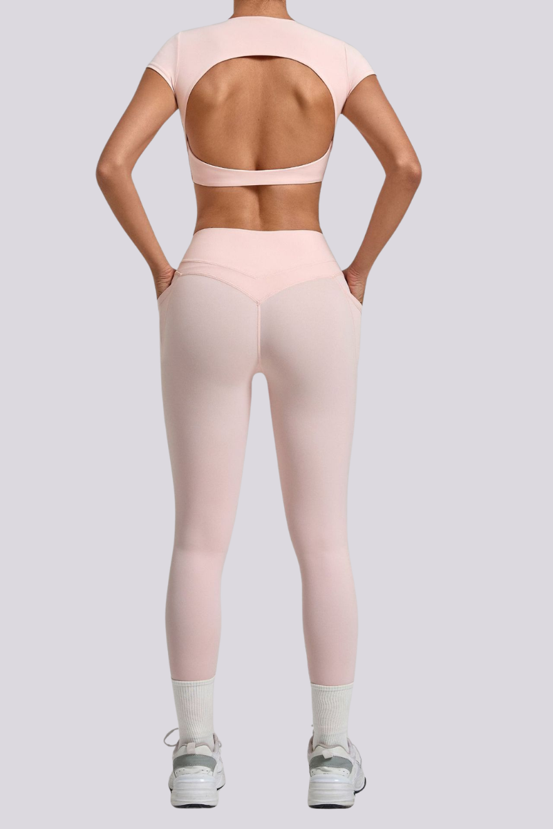 Women's Cut Out Cropped T-shirt And Leggings Yoga Sets
