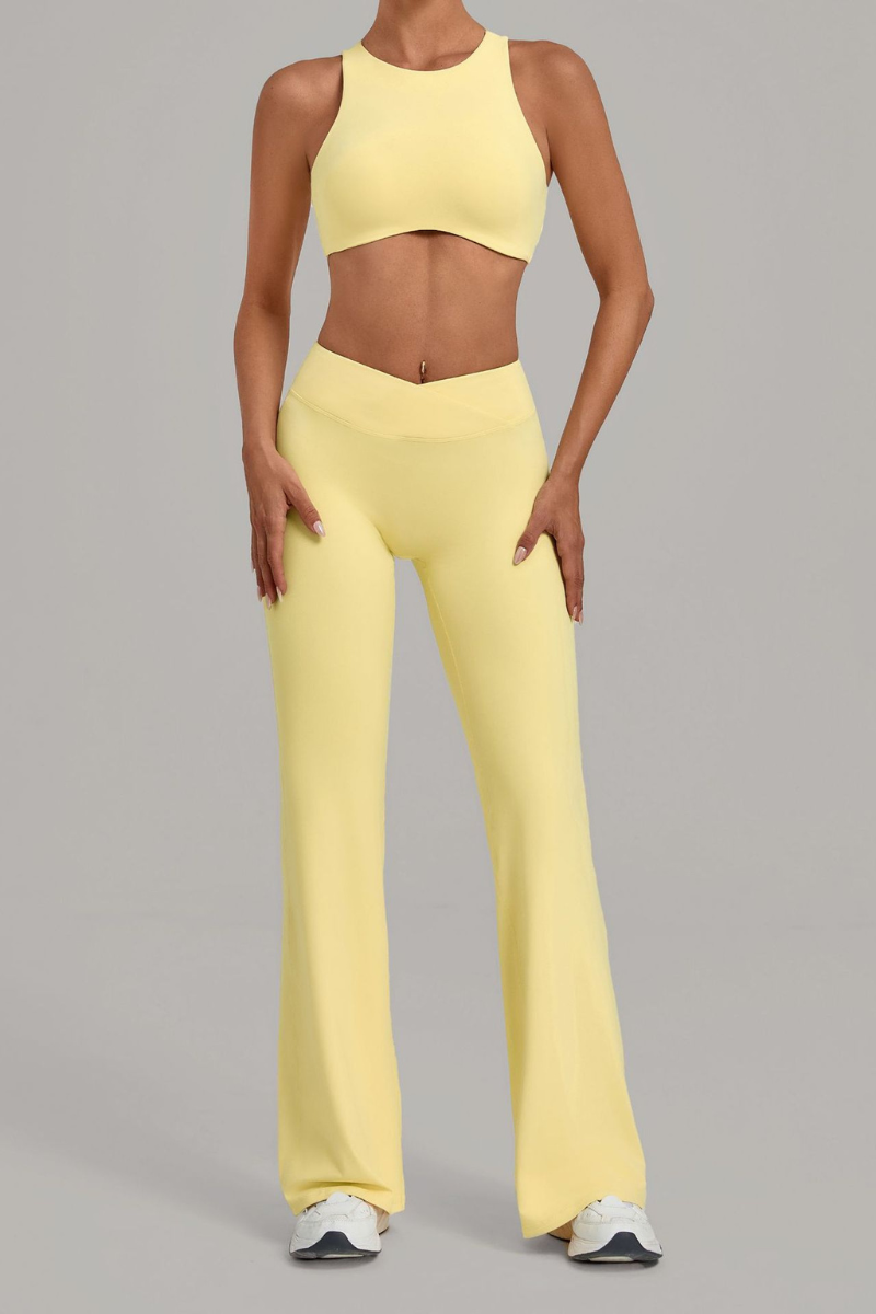 Women Cutout Back Cropped Tank Top & V waist Flare Pants Set