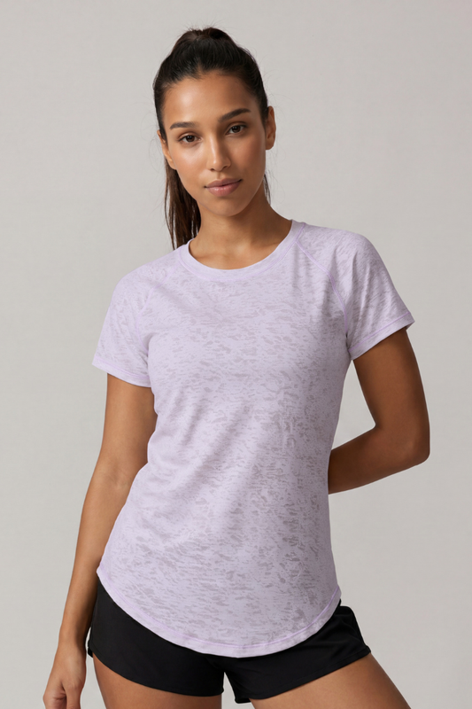 Women's Breathable Mesh Splicing Back Curved Hem T-shirt