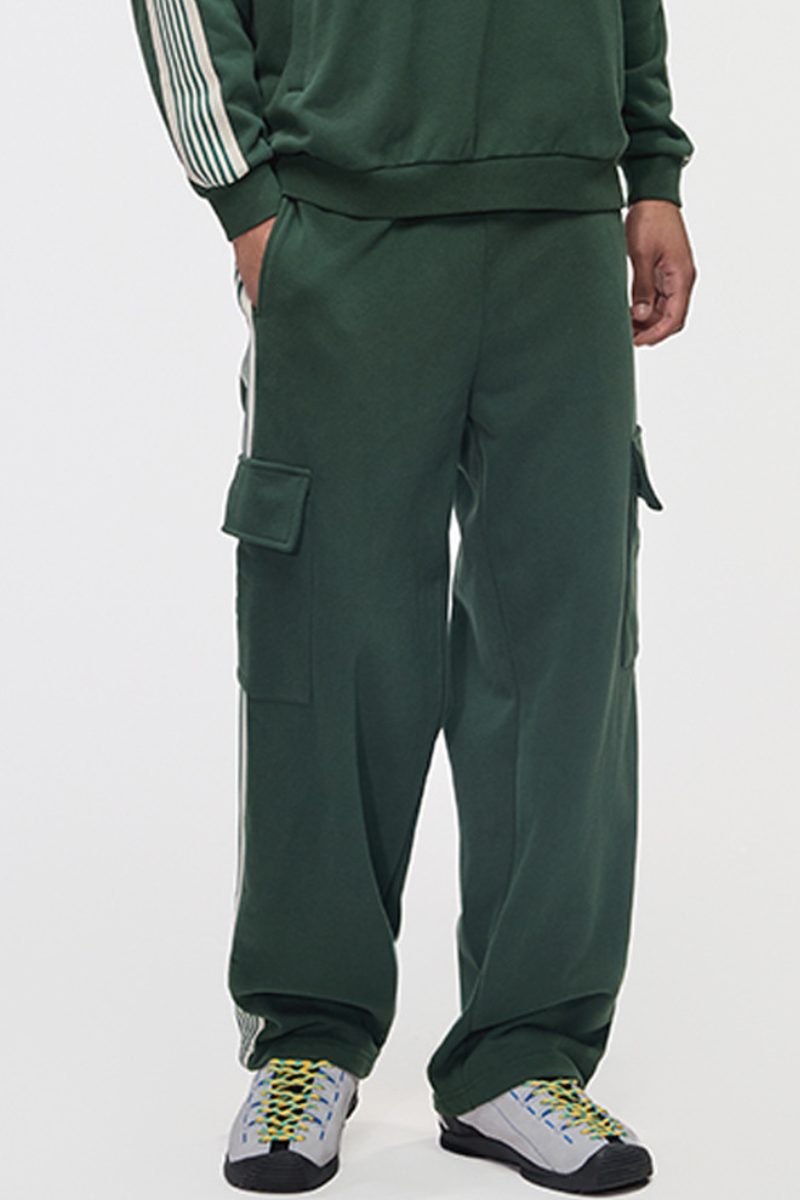Men's 350g Color Block Stripe Pockets Straight Leg Pants