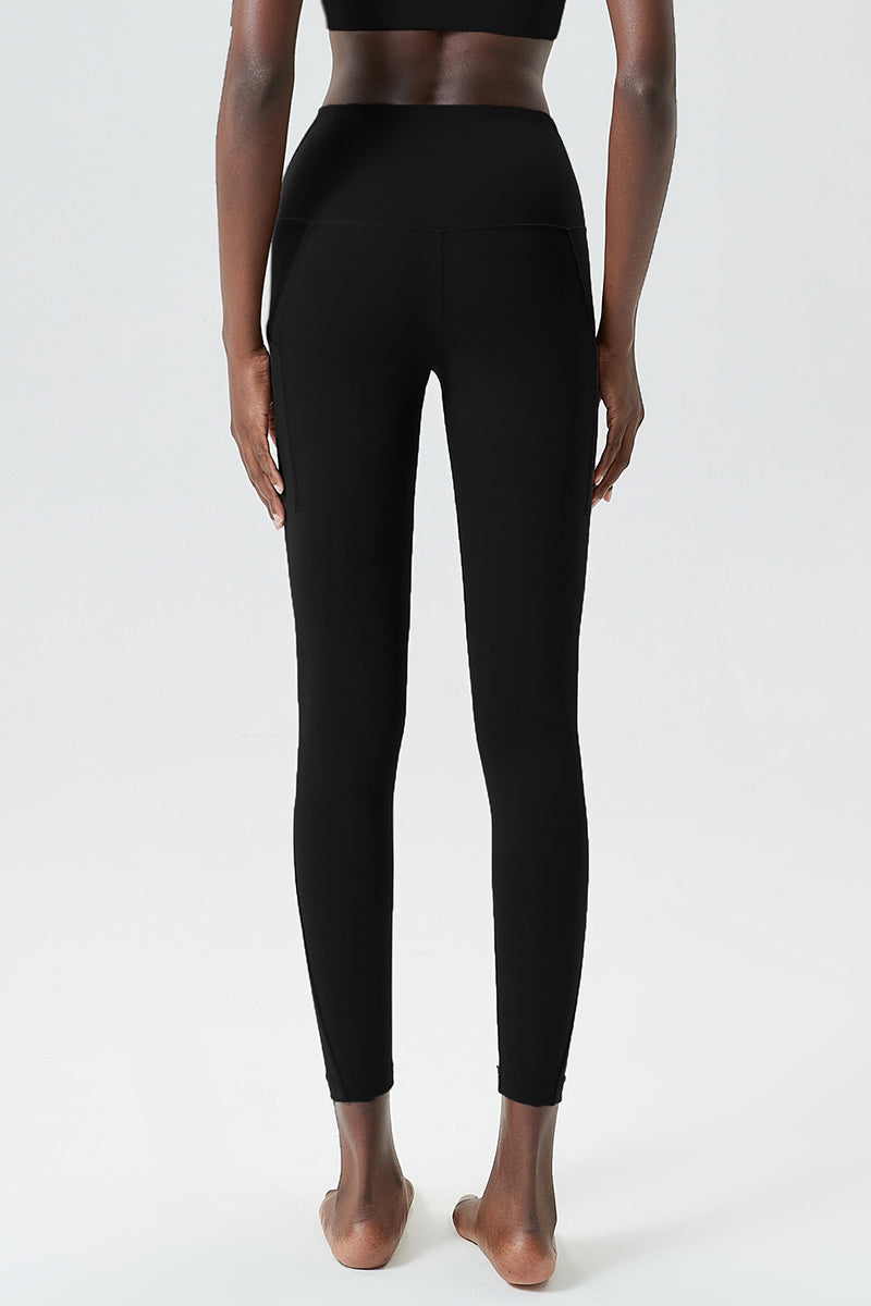 Solid high-waisted side-pocket athletic leggings
