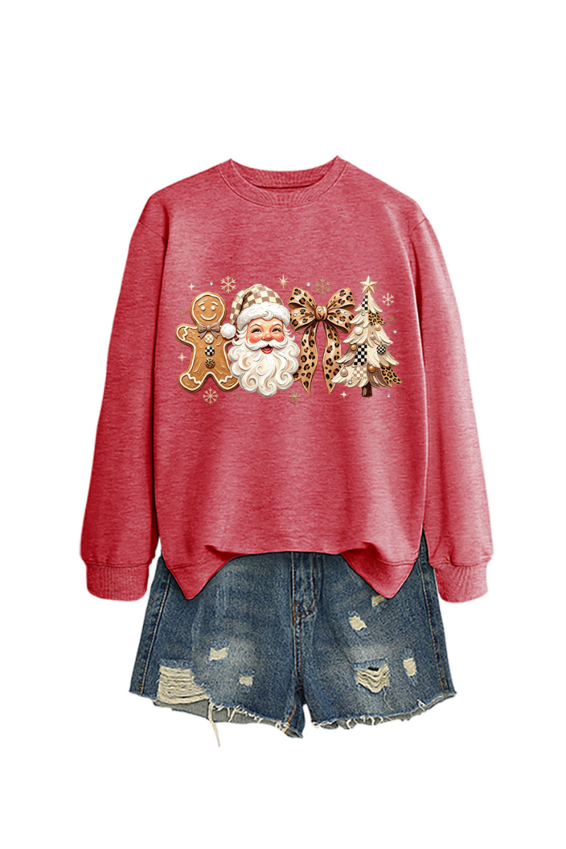 Women's Fall Christmas Santa Bow Printed Multicolor Pullover