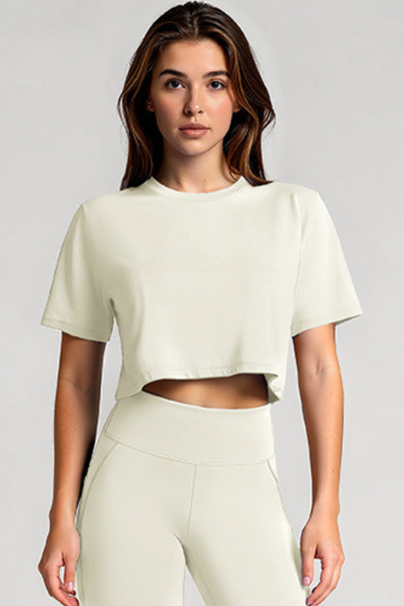 Women's Basic Crew Neck Loose Cropped Sports T-shirt