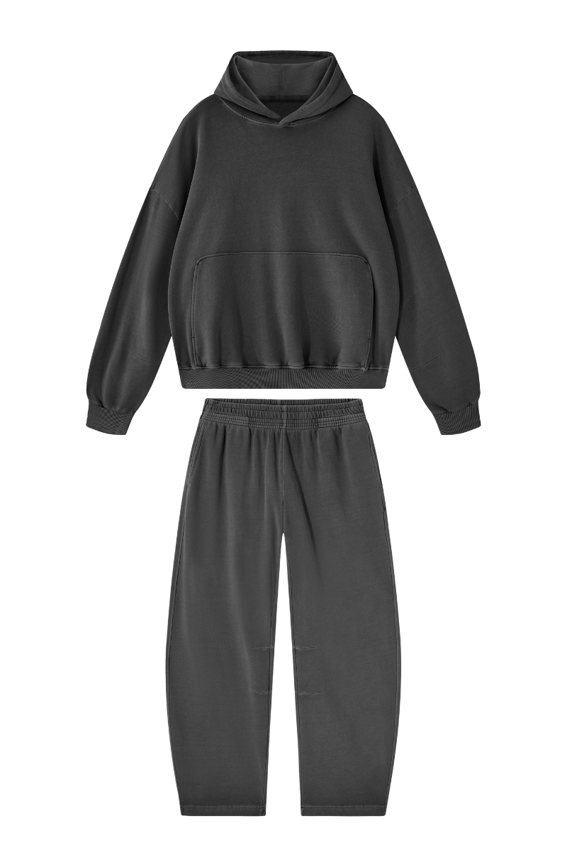 Unisex 100% Cotton Fall Washed Hoodie & Curved Sweatpant Set