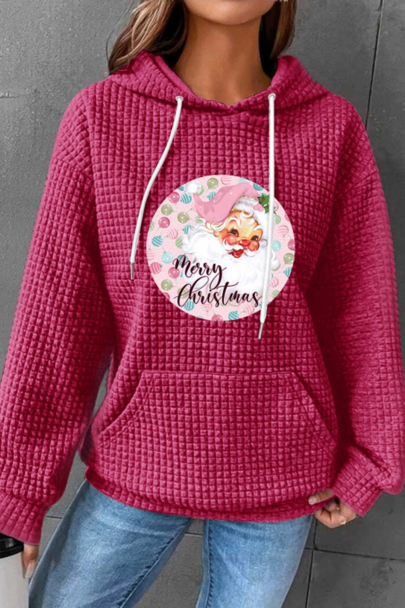 Women's Fall/Winter Christmas Print Waffle Knit Hoodie