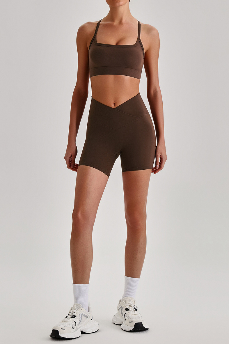 Women's Brushed Set:Cutout Back Bra & V-waist Yoga Shorts