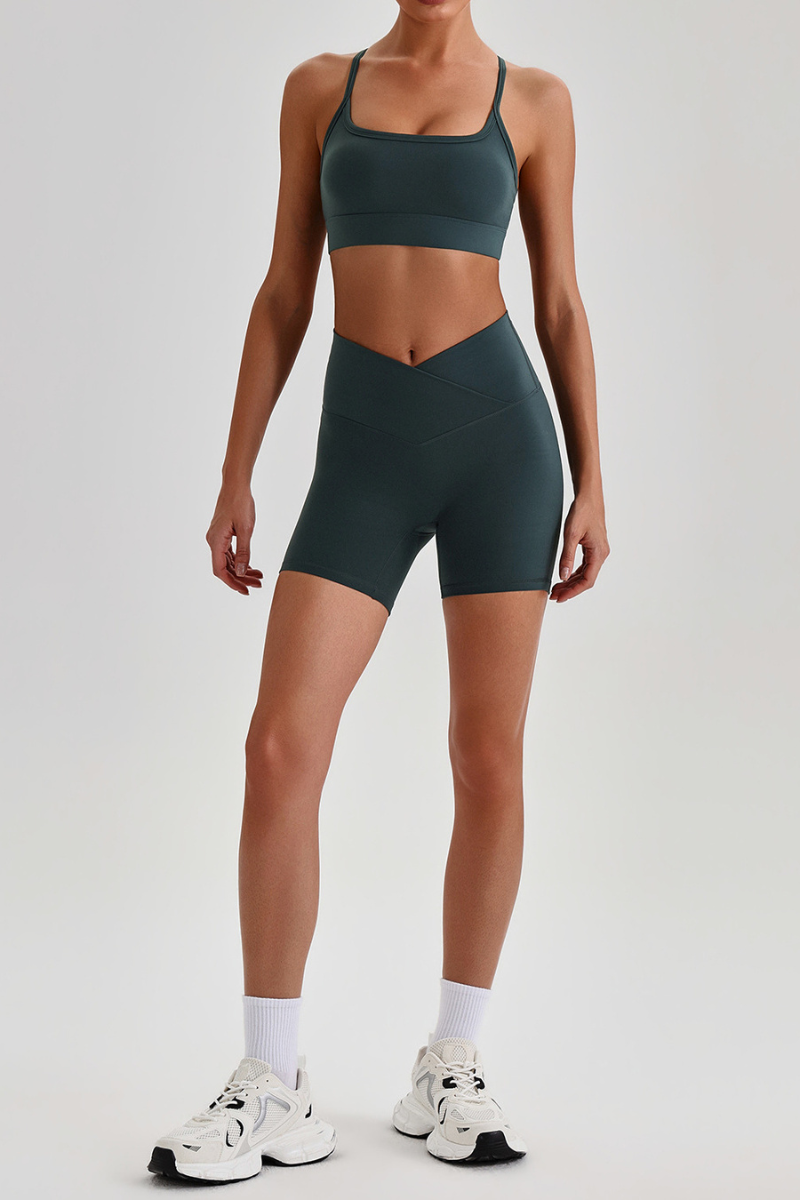 Women's Brushed Set:Cutout Back Bra & V-waist Yoga Shorts