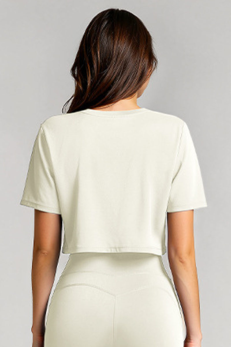 Women's Basic Crew Neck Loose Cropped Sports T-shirt