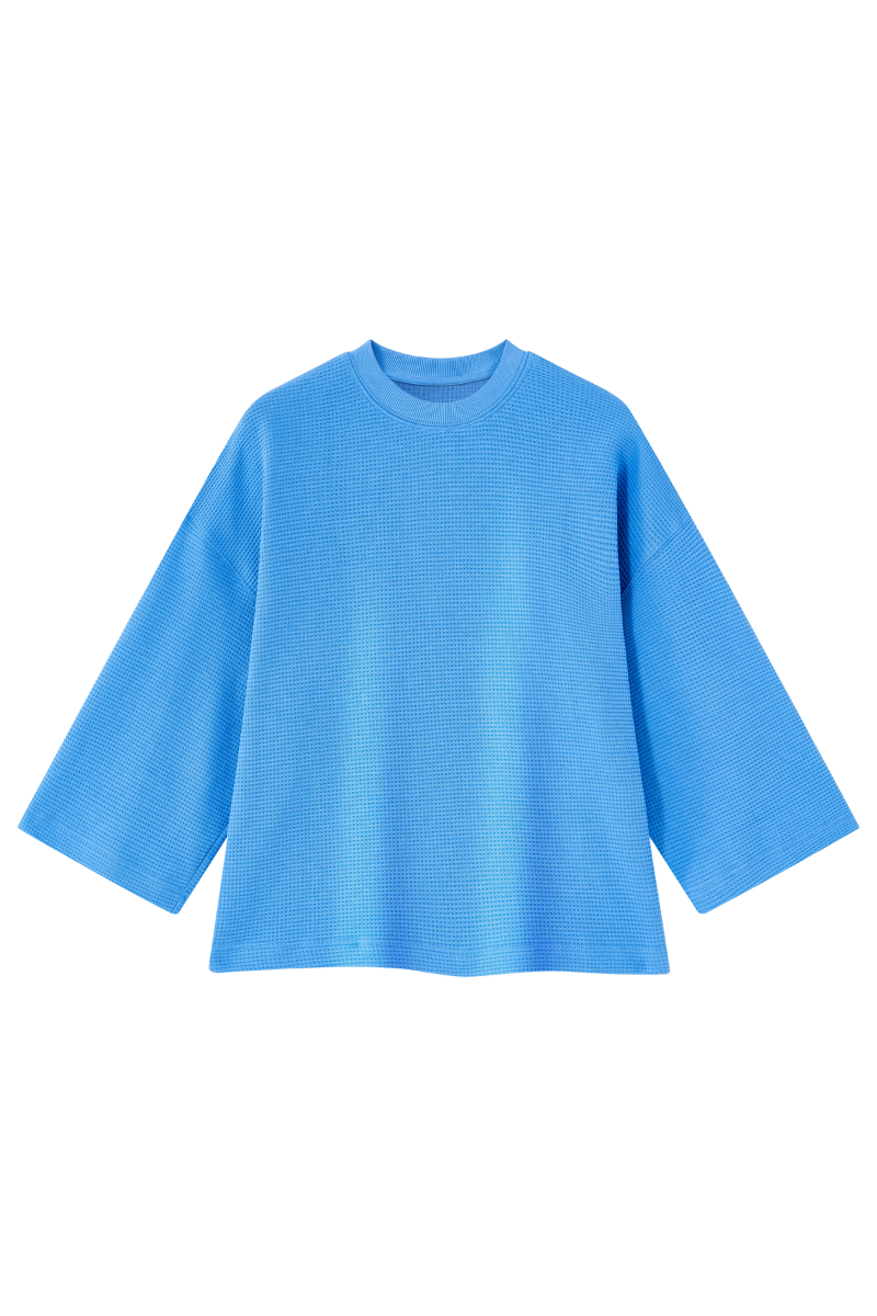 Unisex Drop Shoulder Loose Crew Neck Waffle Knit T-shirt