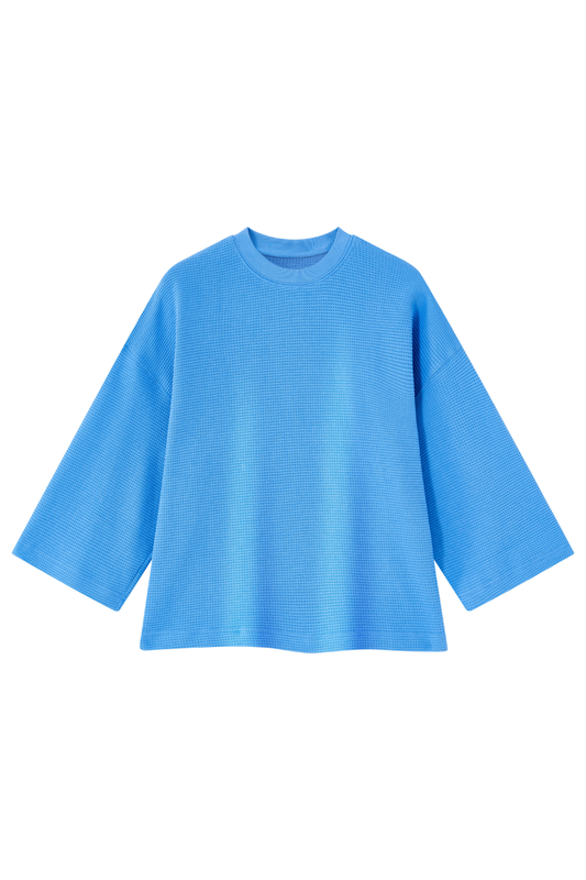 Unisex Drop Shoulder Loose Crew Neck Waffle Knit T-shirt